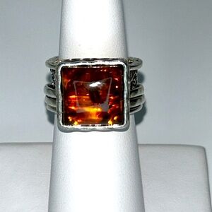 Passage to Israel Sterling Silver Genuine Baltic Amber Spinner Anxiety Ring Boho